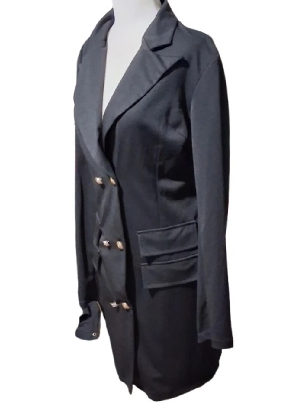 NWOT Women's Black Double-Breasted Blazer Coat Or Deress Long Blazer XL